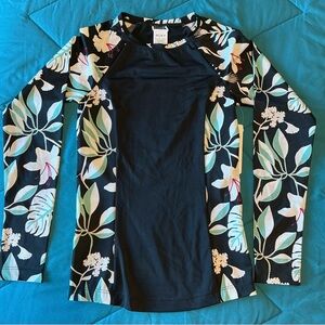 NWT Roxy Black and White Floral Rash Guard Size XS